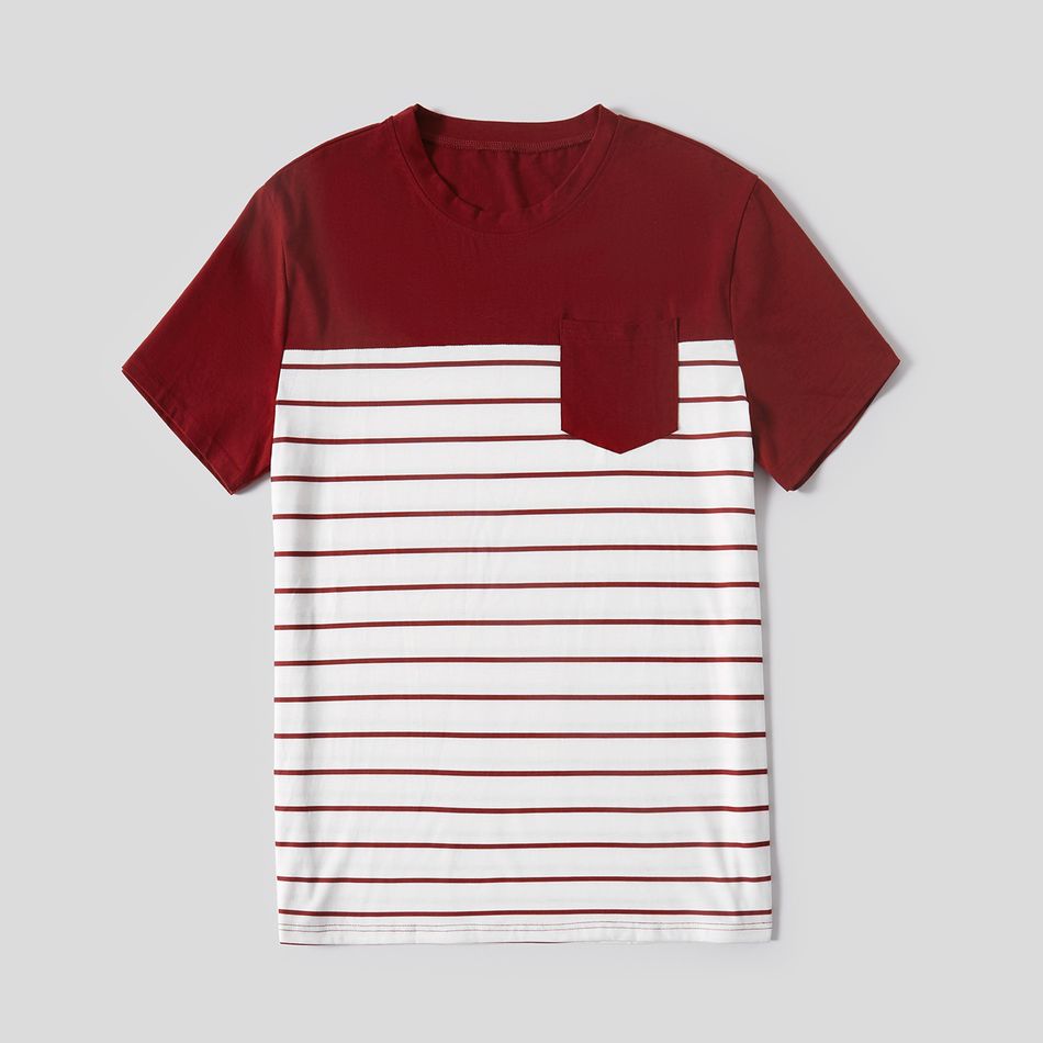 Red and White Striped  Short-sleeve Family Matching Sets(Belted Splicing Dresses and T-shirts) Red/White big image 6