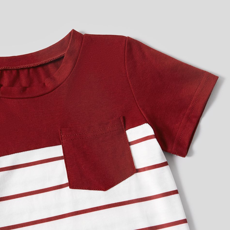 Red and White Striped Short-sleeve Family Matching Sets(Belted Splicing Dresses and T-shirts) Red/White big image 16