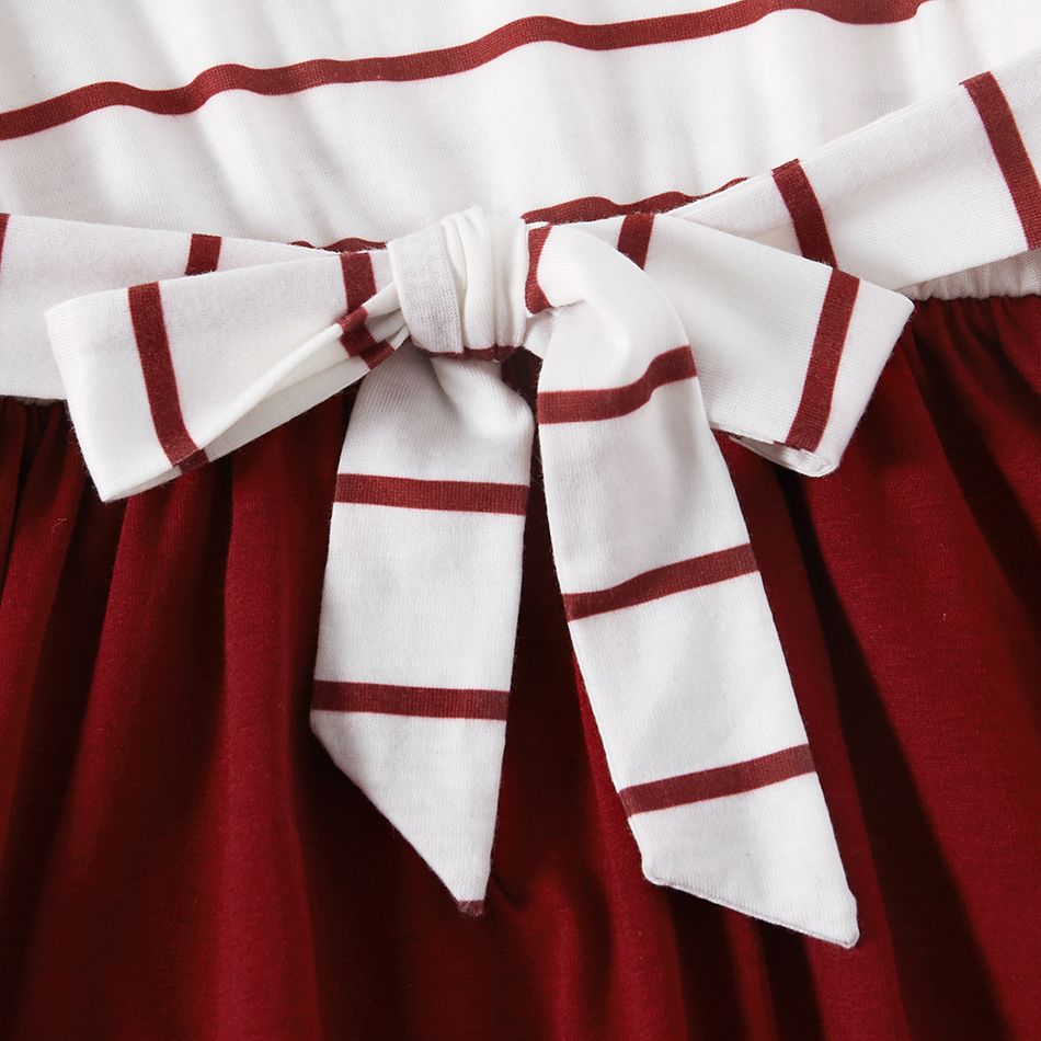 Red and White Striped  Short-sleeve Family Matching Sets(Belted Splicing Dresses and T-shirts) Red/White big image 17