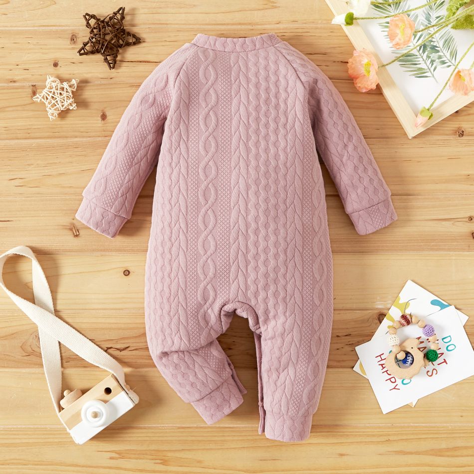 Baby Girl Solid Cable Knit Long-sleeve Jumpsuit Pink big image 5