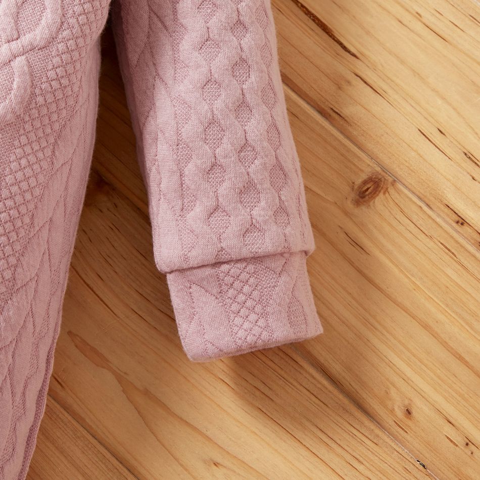 Baby Girl Solid Cable Knit Long-sleeve Jumpsuit Pink big image 3
