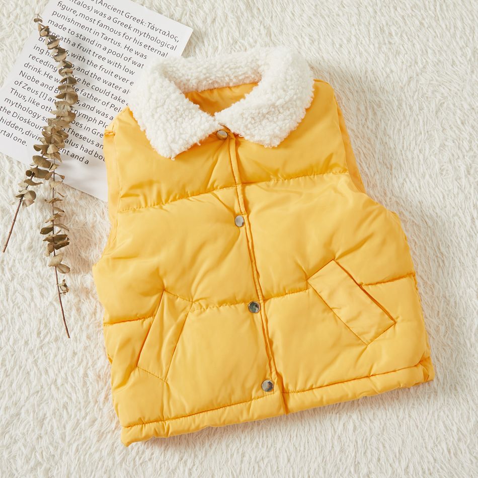 Kid Boy/Kid Girl Lapel Collar Button Design Fuzzy Coat Vest Yellow