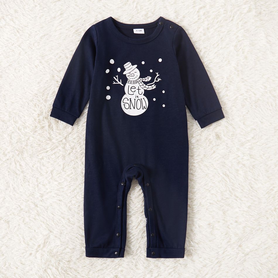 Christmas Snowman and Letter Print Dark Blue Family Matching Long-sleeve Pajamas Sets (Flame Resistant) Dark Blue/white big image 11
