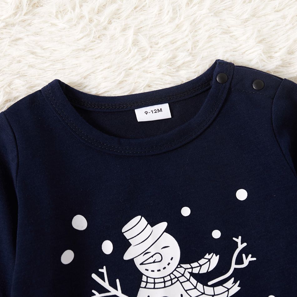 Christmas Snowman and Letter Print Dark Blue Family Matching Long-sleeve Pajamas Sets (Flame Resistant) Dark Blue/white big image 12