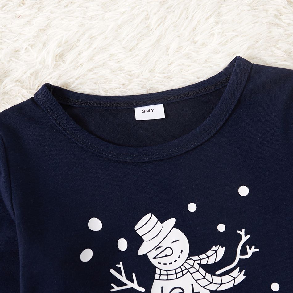 Christmas Snowman and Letter Print Dark Blue Family Matching Long-sleeve Pajamas Sets (Flame Resistant) Dark Blue/white big image 8