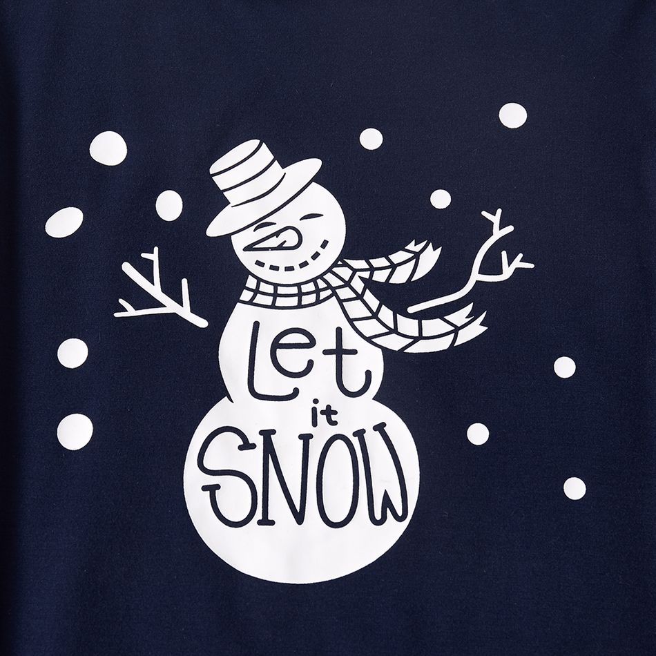 Christmas Snowman and Letter Print Dark Blue Family Matching Long-sleeve Pajamas Sets (Flame Resistant) Dark Blue/white big image 4