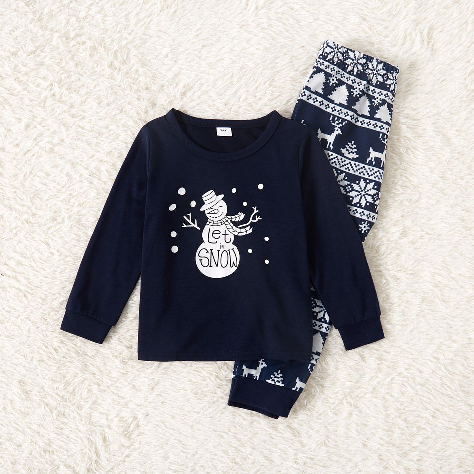 Christmas Snowman and Letter Print Dark Blue Family Matching Long-sleeve Pajamas Sets (Flame Resistant) Dark Blue/white big image 7