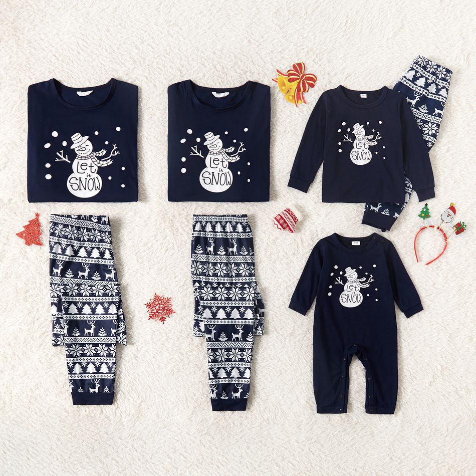 Natal Look de família Manga comprida Conjuntos de roupa para a família Pijamas (Flame Resistant) Azul Escuro / Branco big image 1