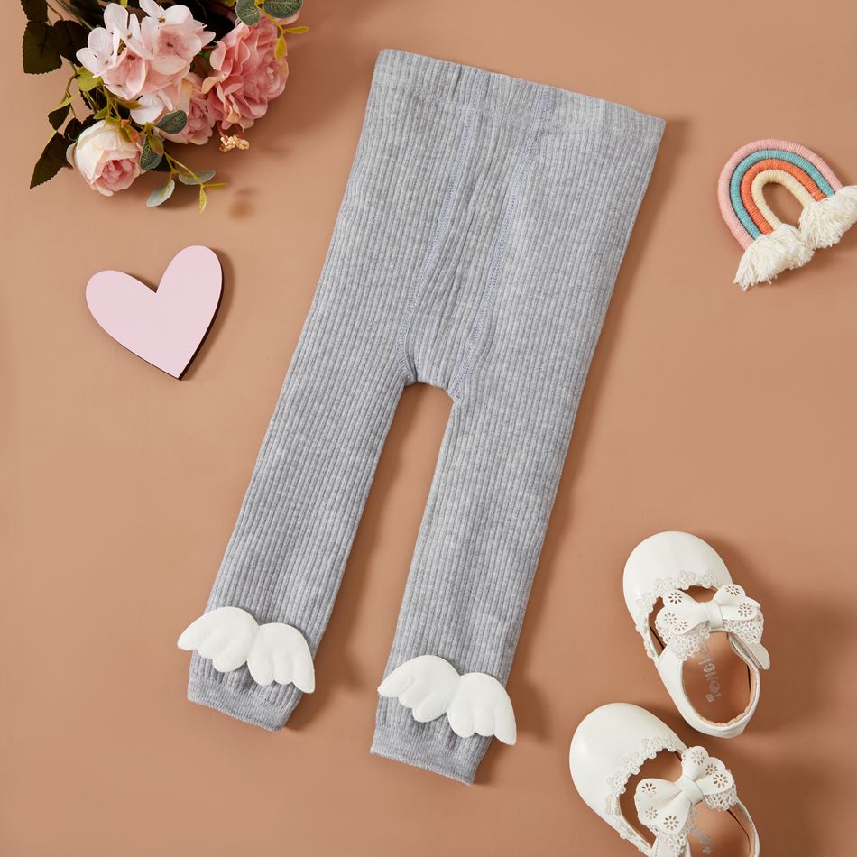100% Cotton 3D Angel Wings Appliques Baby Ankle-length Ribbed Leggings Light Grey big image 1