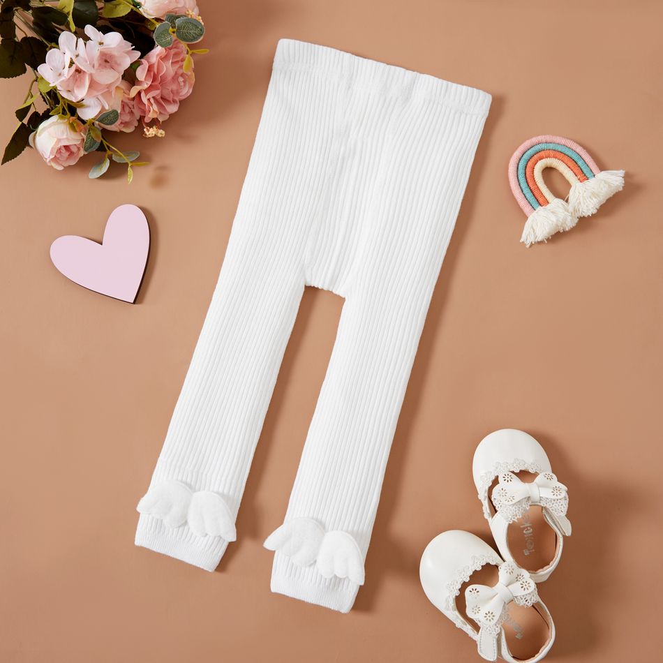 100% Cotton 3D Angel Wings Appliques Baby Ankle-length Ribbed Leggings White big image 1