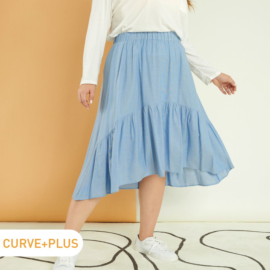 Women Plus Size Casual Elasticized Blue Skirt Blue