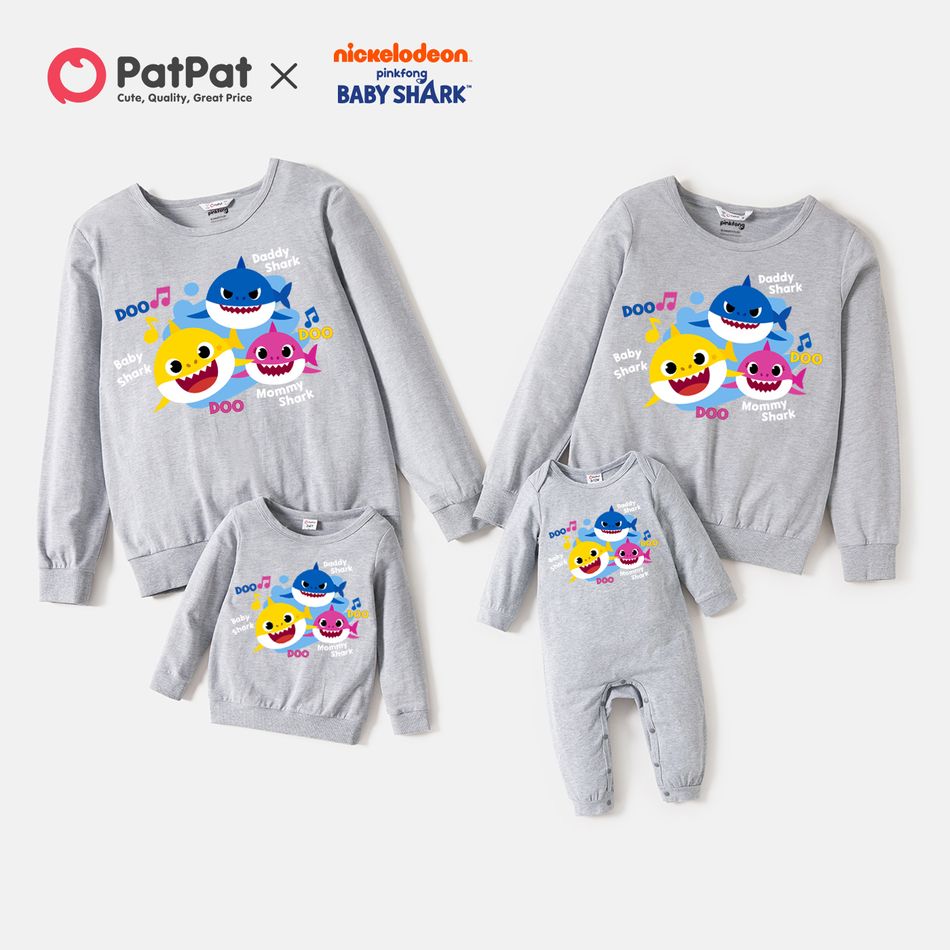 Baby Shark Graphic Cotton Family Matching Sweatshirts Grey