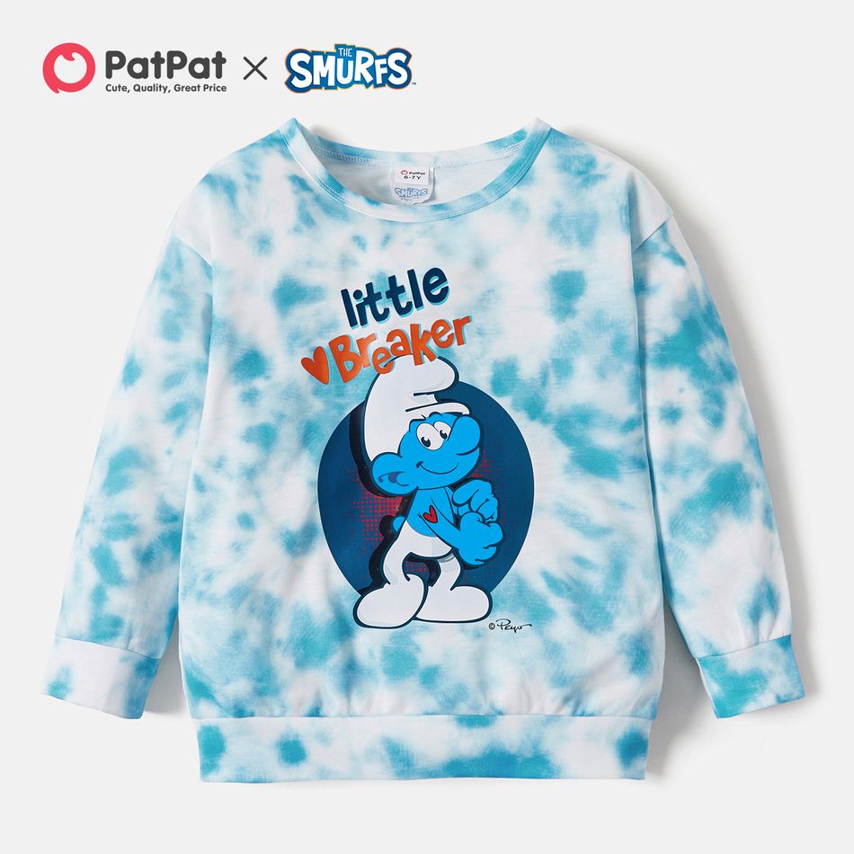 Smurfs Kid Girl /Kid Boy Tie-Dye Graphic Pullover Sweatshirt Light Blue