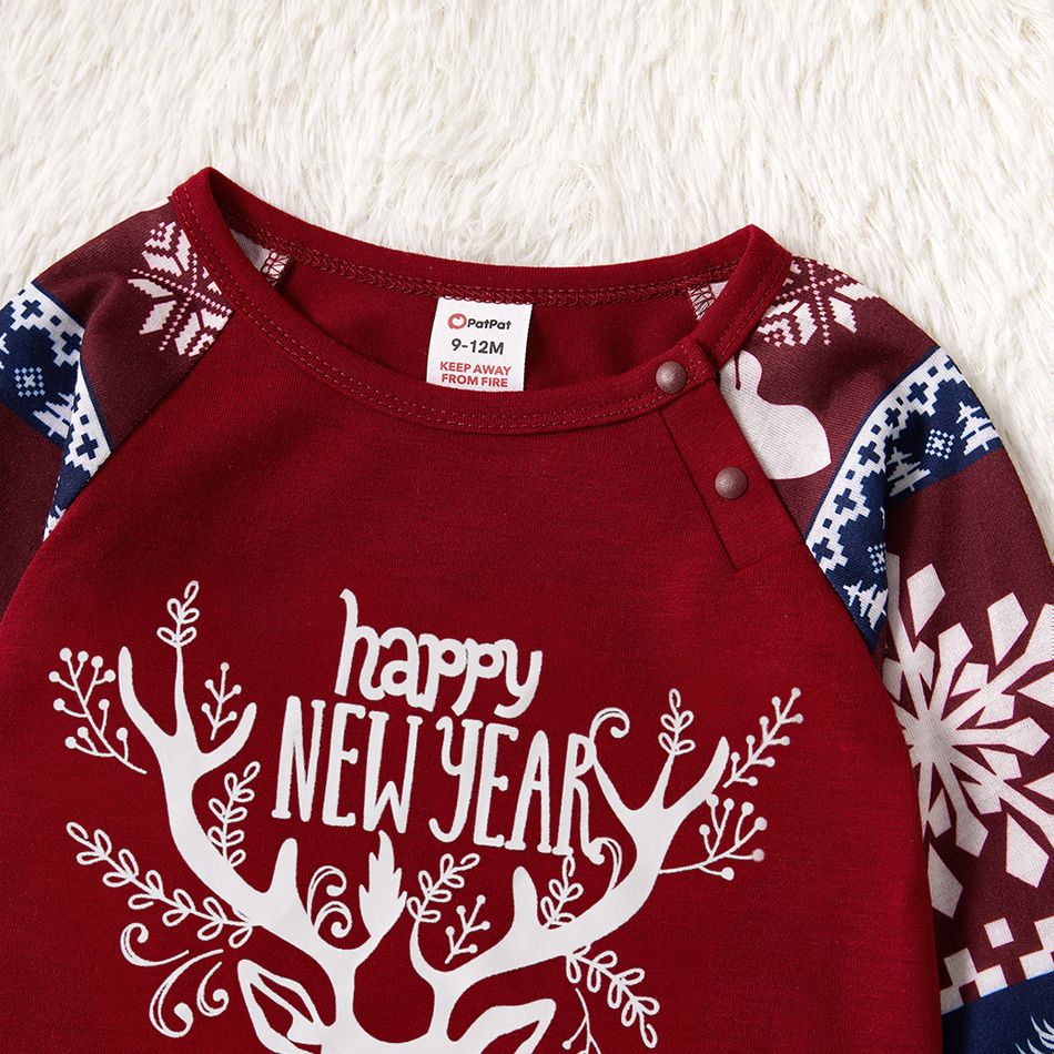 Christmas Deer and Letter Print Red Family Matching Raglan Long-sleeve Pajamas Sets (Flame Resistant) Color block big image 8