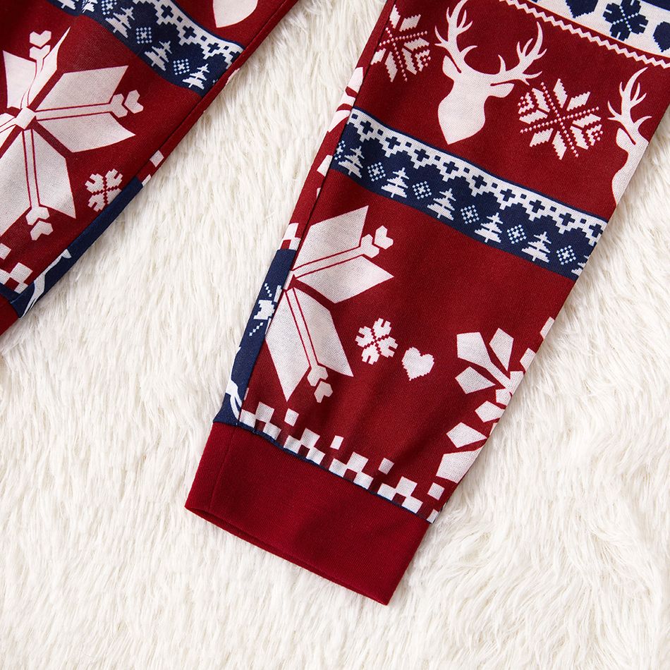 Christmas Deer and Letter Print Red Family Matching Raglan Long-sleeve Pajamas Sets (Flame Resistant) Color block big image 5