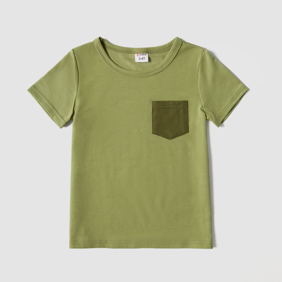 Green and White Splicing Short-sleeve Family Matching Sets(Tiered Dresses and Front Pocket T-shirts) Green/White big image 10