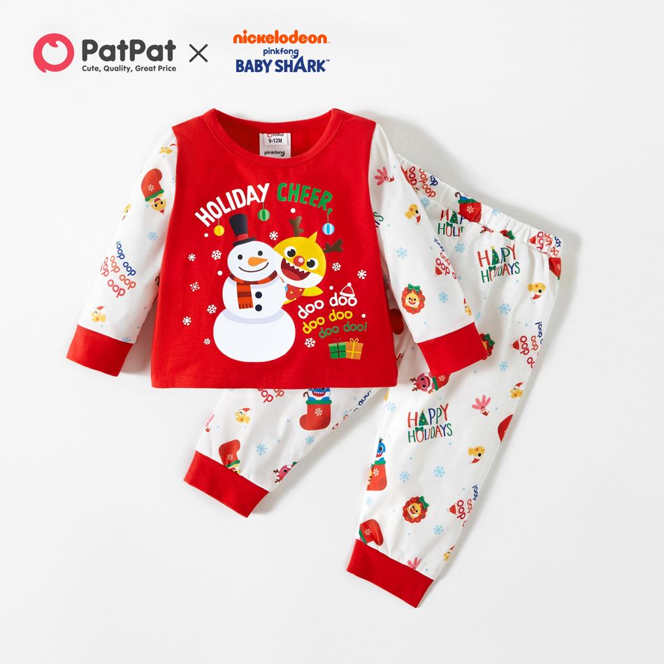 Baby Shark 2-piece Baby Boy/Girl Christmas Cotton Tee and Allover Pants Set Red