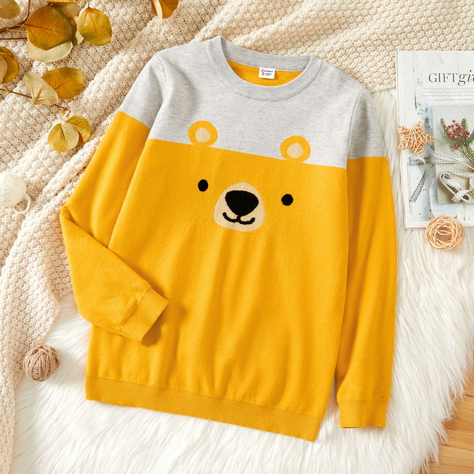 Kid Boy Animal Bear Pattern Colorblock Sweater Ginger