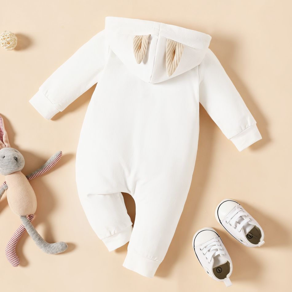 100% Cotton Color Block Hooded 3D Rabbit Ear Design Baby Jumpsuit White big image 11