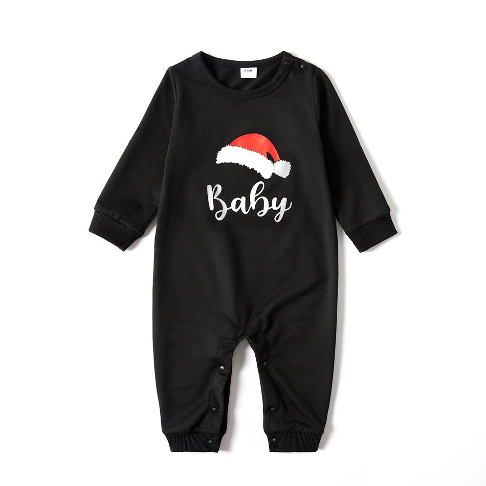 Christmas Hat and Letter Print Black Family Matching Long-sleeve Sweatshirts Black big image 7