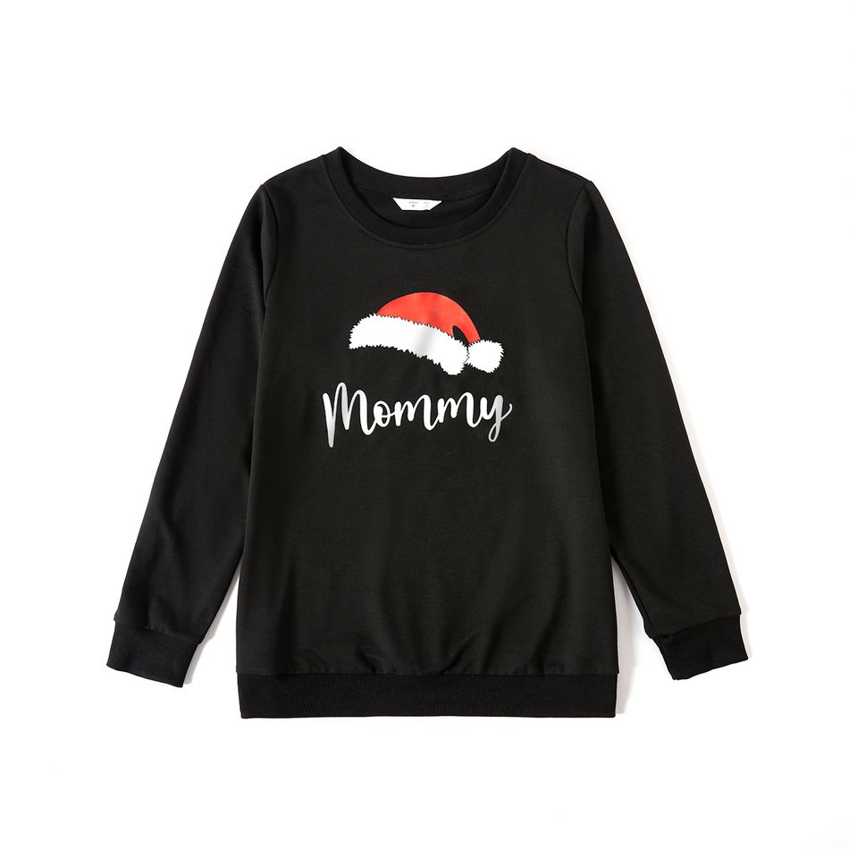 Christmas Hat and Letter Print Black Family Matching Long-sleeve Sweatshirts Black big image 3