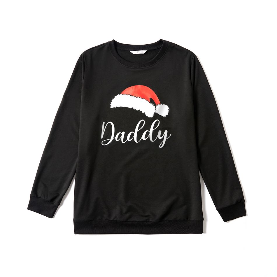 Christmas Hat and Letter Print Black Family Matching Long-sleeve Sweatshirts Black big image 2