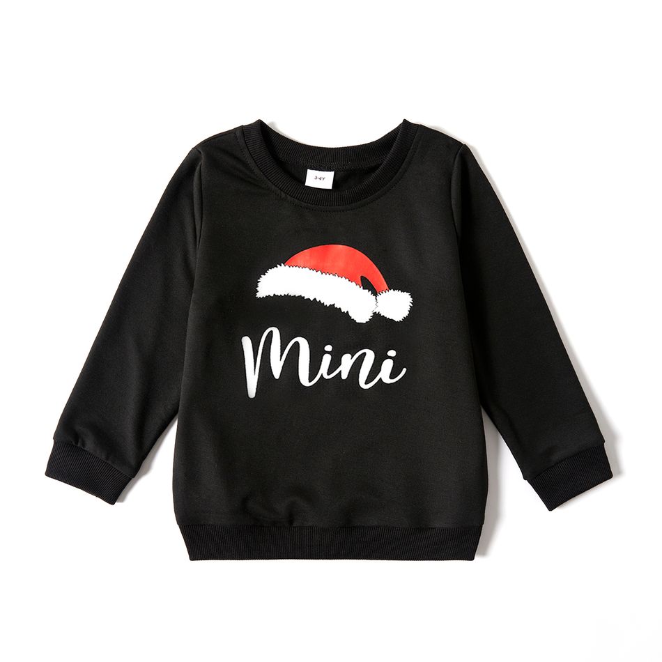 Christmas Hat and Letter Print Black Family Matching Long-sleeve Sweatshirts Black big image 6