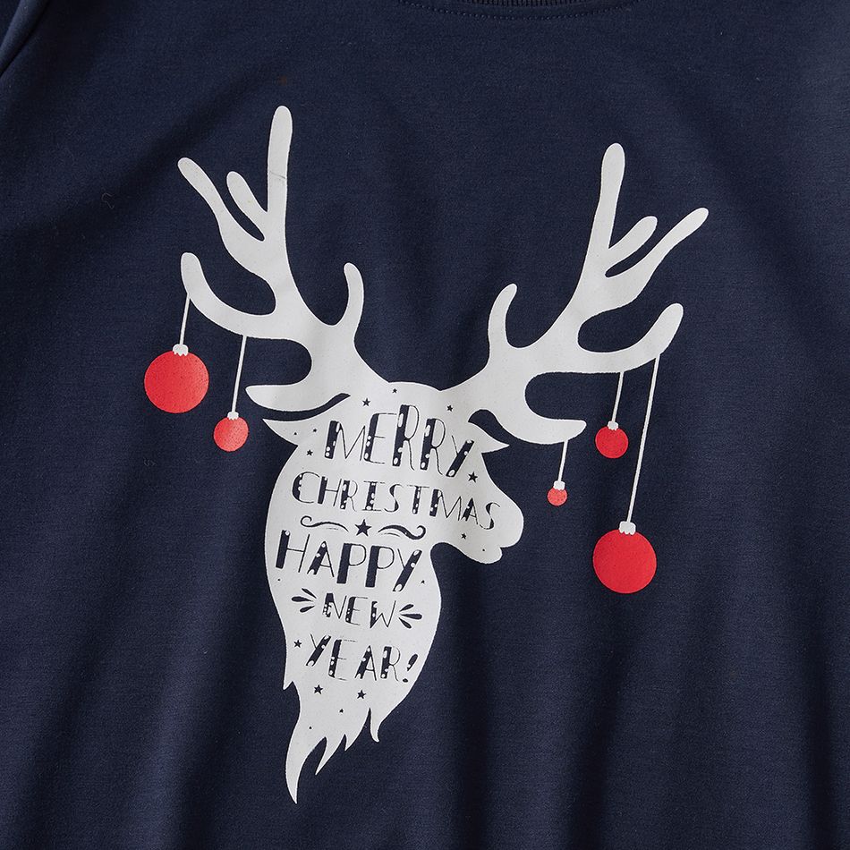 Christmas Reindeer and Letter Print Family Matching Long-sleeve Sweatshirts Dark Blue big image 6
