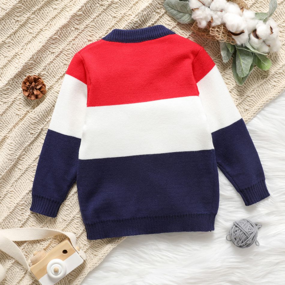 Toddler Boy Colorblock Button Design Sweater Cardigan Dark blue/White/Red big image 2
