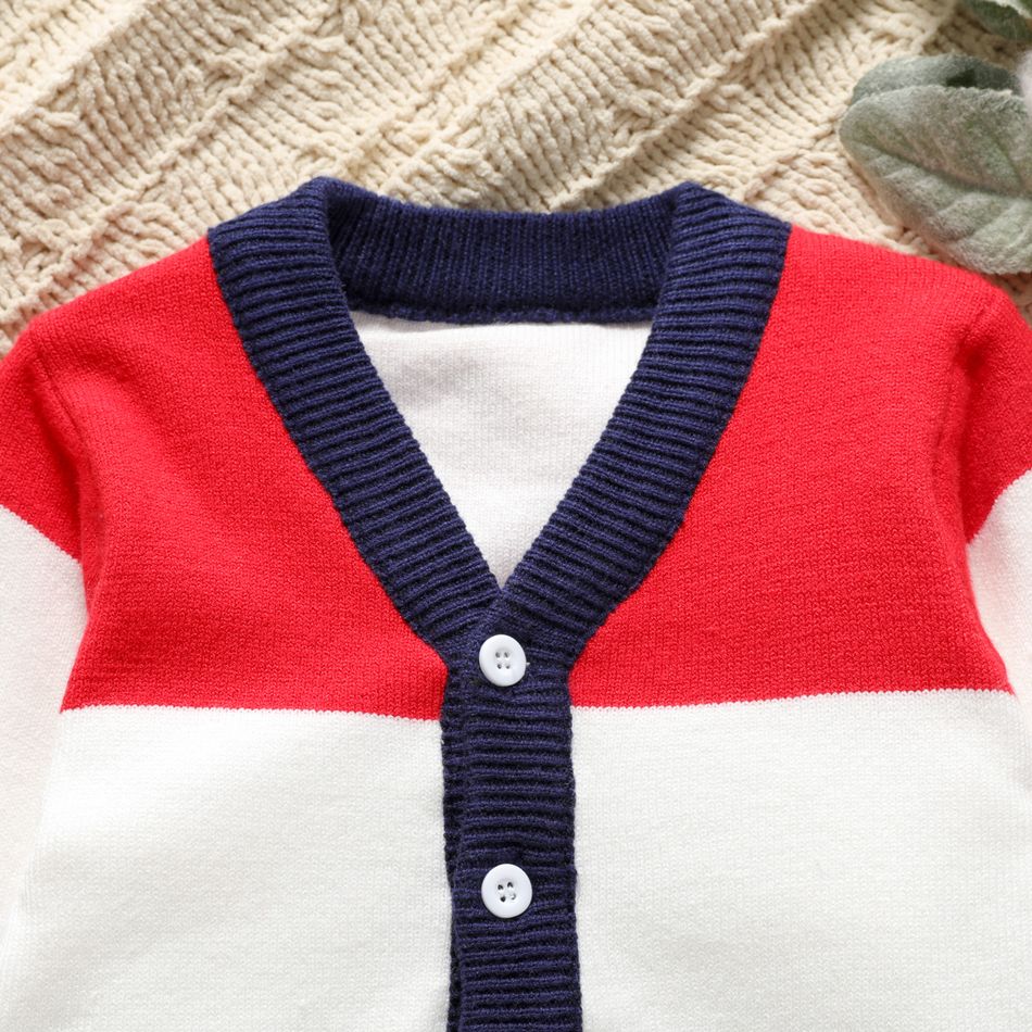 Toddler Boy Colorblock Button Design Sweater Cardigan Dark blue/White/Red big image 3
