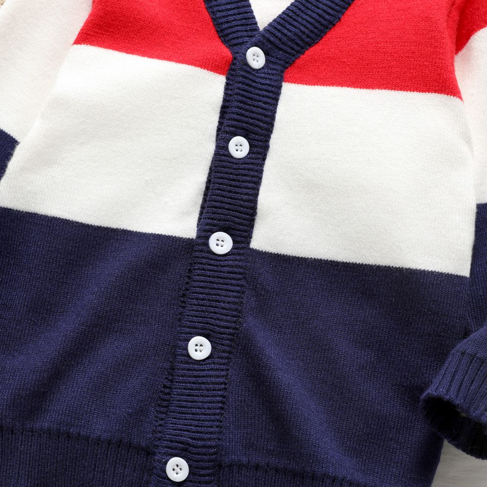 Toddler Boy Colorblock Button Design Sweater Cardigan Dark blue/White/Red big image 4