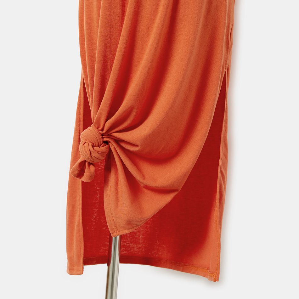 Orange Short-sleeve Split Hem Twist Knot T-shirt Dress for Mom and Me Orange big image 7