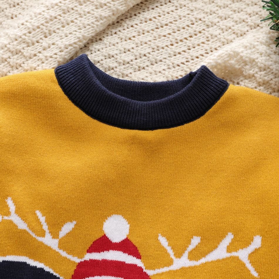Kid Boy/Kid Girl Christmas Deer Snowflake Pattern Knit Sweater Yellow big image 5