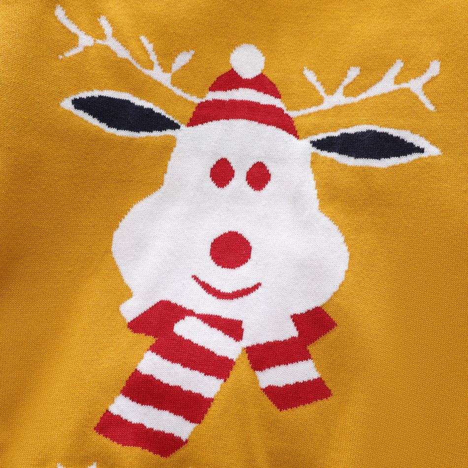 Kid Boy/Kid Girl Christmas Deer Snowflake Pattern Knit Sweater Yellow big image 4