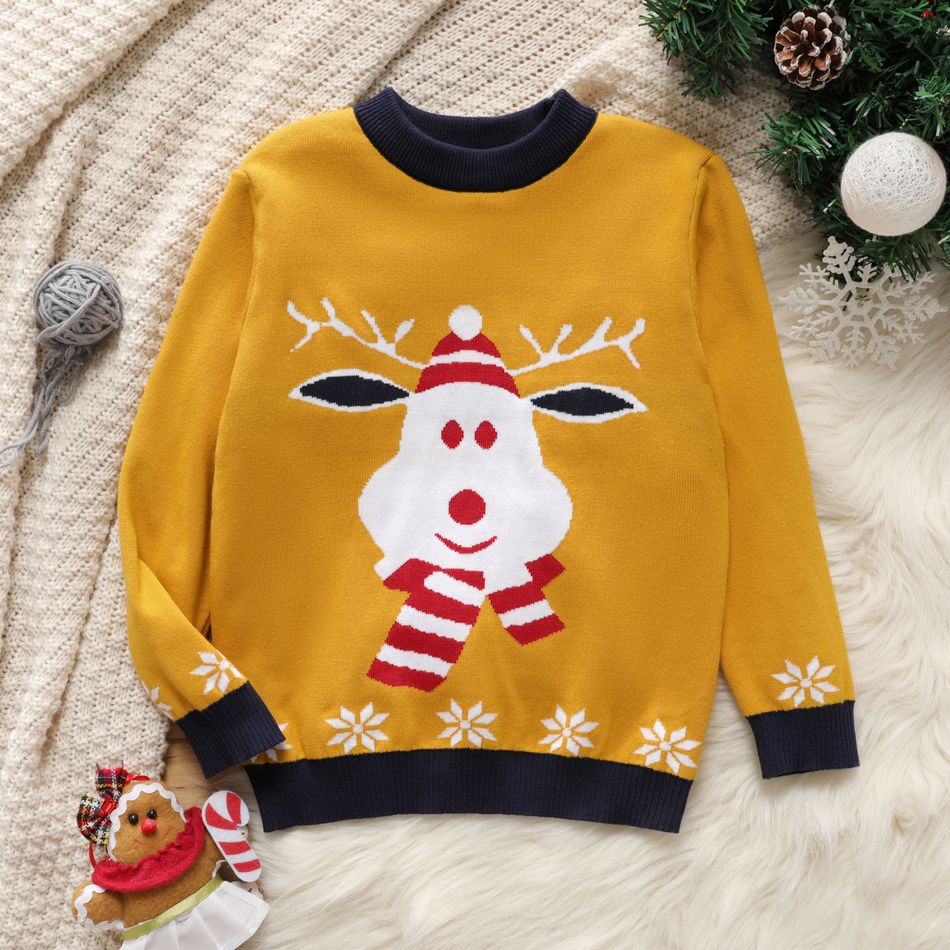 Kid Boy/Kid Girl Christmas Deer Snowflake Pattern Knit Sweater Yellow