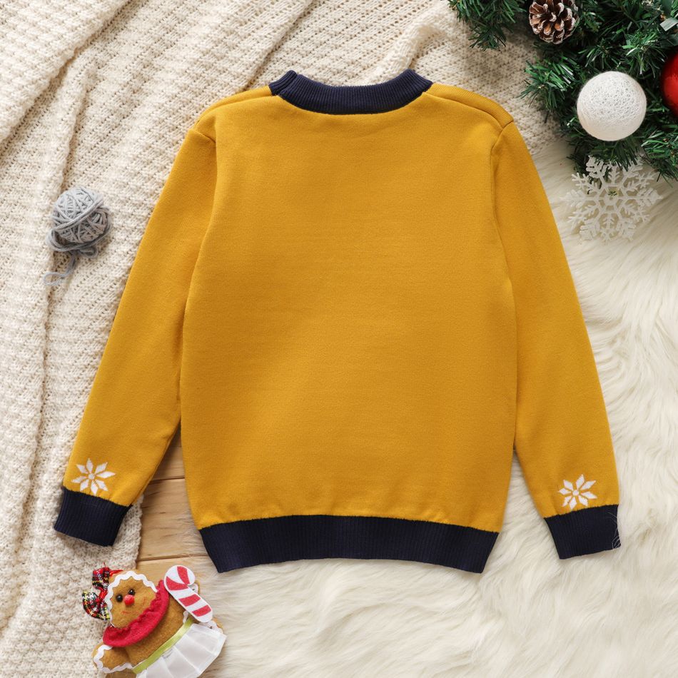 Kid Boy/Kid Girl Christmas Deer Snowflake Pattern Knit Sweater Yellow big image 3