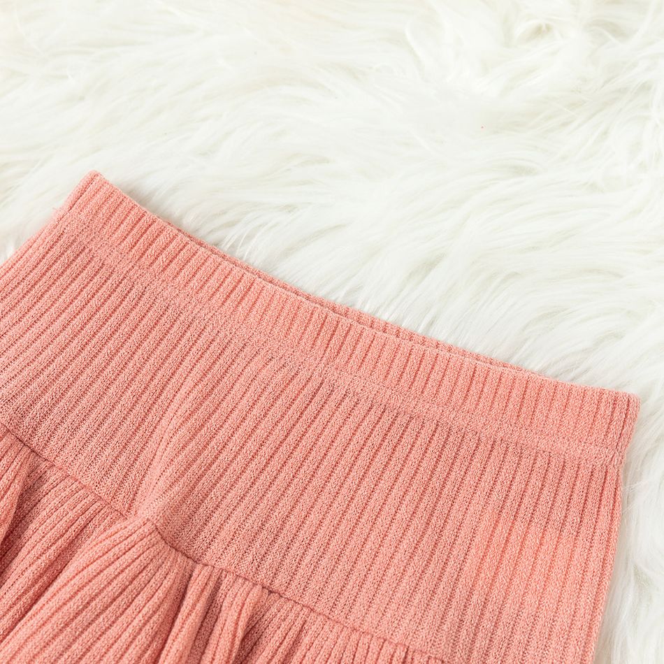 Kid Girl Ribbed Ruffled Solid Color Skirt Leggings Pink big image 3