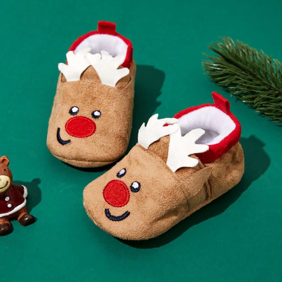 Christmas Baby / Toddler Santa Claus Elk Embroidered Prewalker Shoes Brown