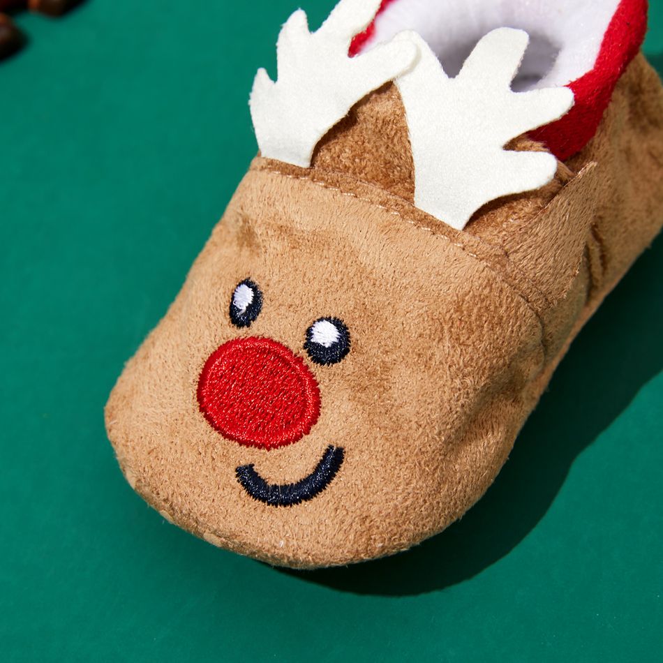 Christmas Baby / Toddler Santa Claus Elk Embroidered Prewalker Shoes Brown big image 5