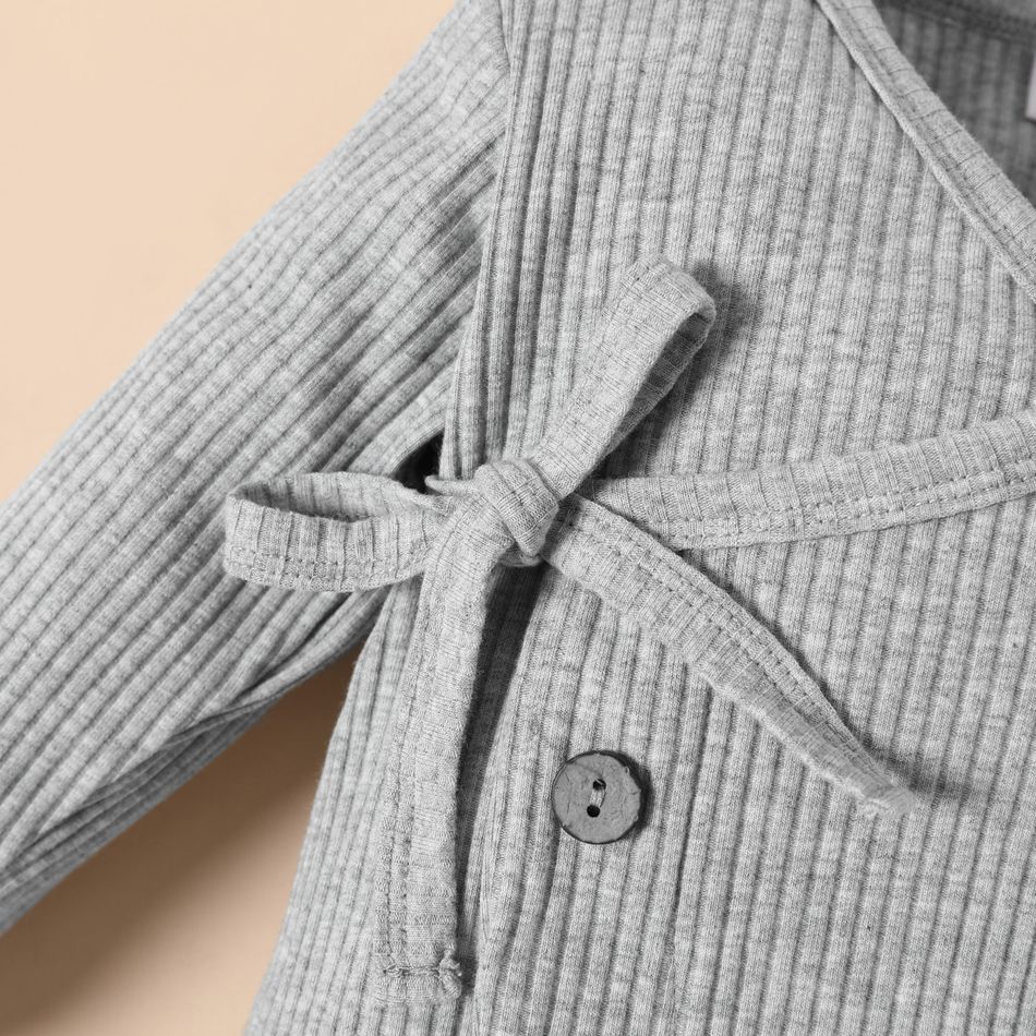 2pcs Baby Cotton Ribbed Solid Long-sleeve Footed Jumpsuit Set Light Grey big image 3