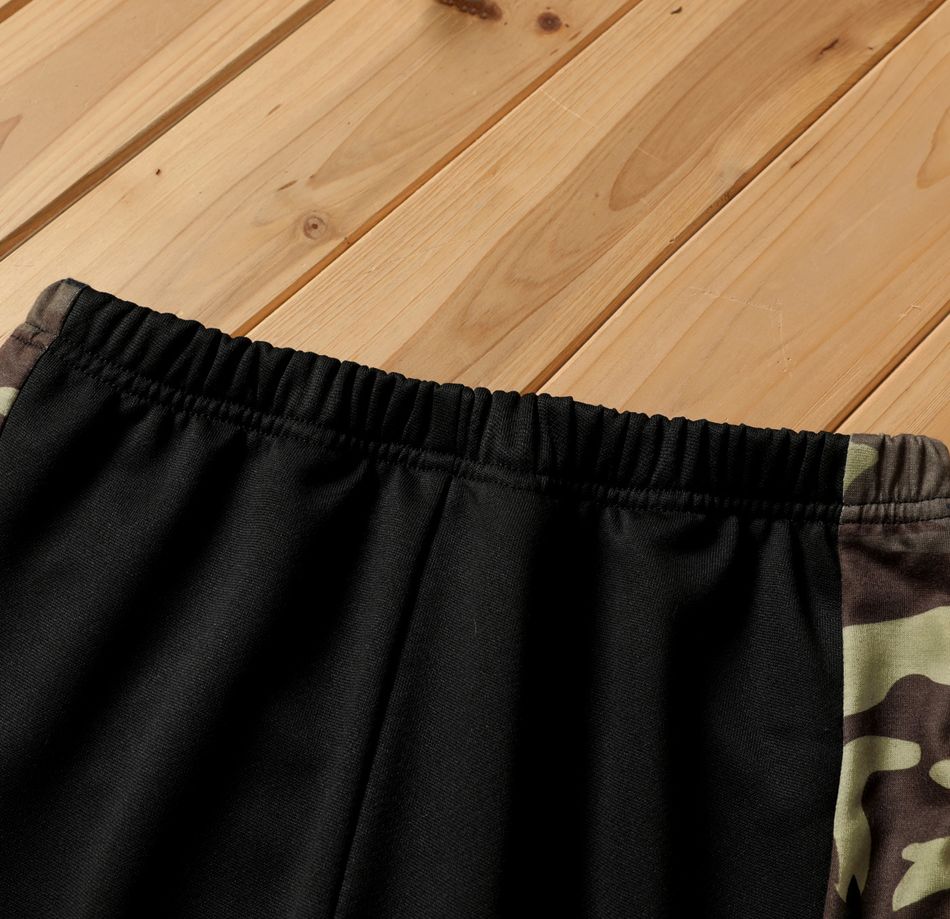 2-piece Kid Boy Camouflage Print Colorblock Sweatshirt and Pants Set Black big image 4