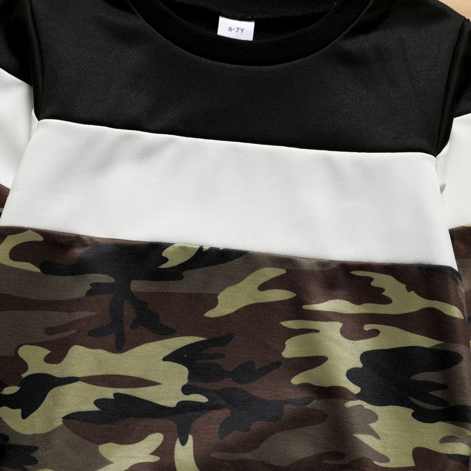 2-piece Kid Boy Camouflage Print Colorblock Sweatshirt and Pants Set Black big image 3