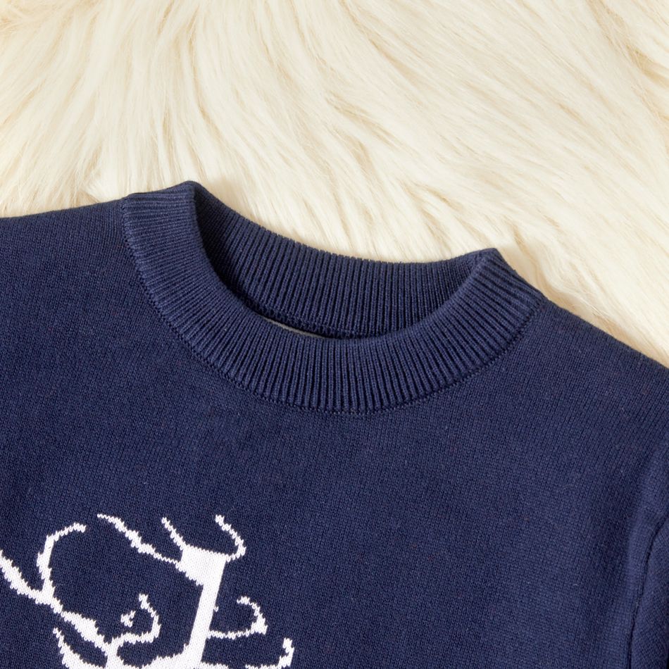 Kid Girl/Kid Boy Christmas Deer Pattern Skin-friendly Knit Sweater Dark Blue big image 3