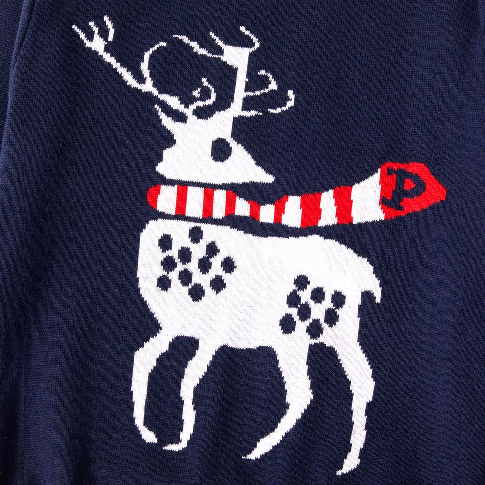 Kid Girl/Kid Boy Christmas Deer Pattern Skin-friendly Knit Sweater Dark Blue big image 4