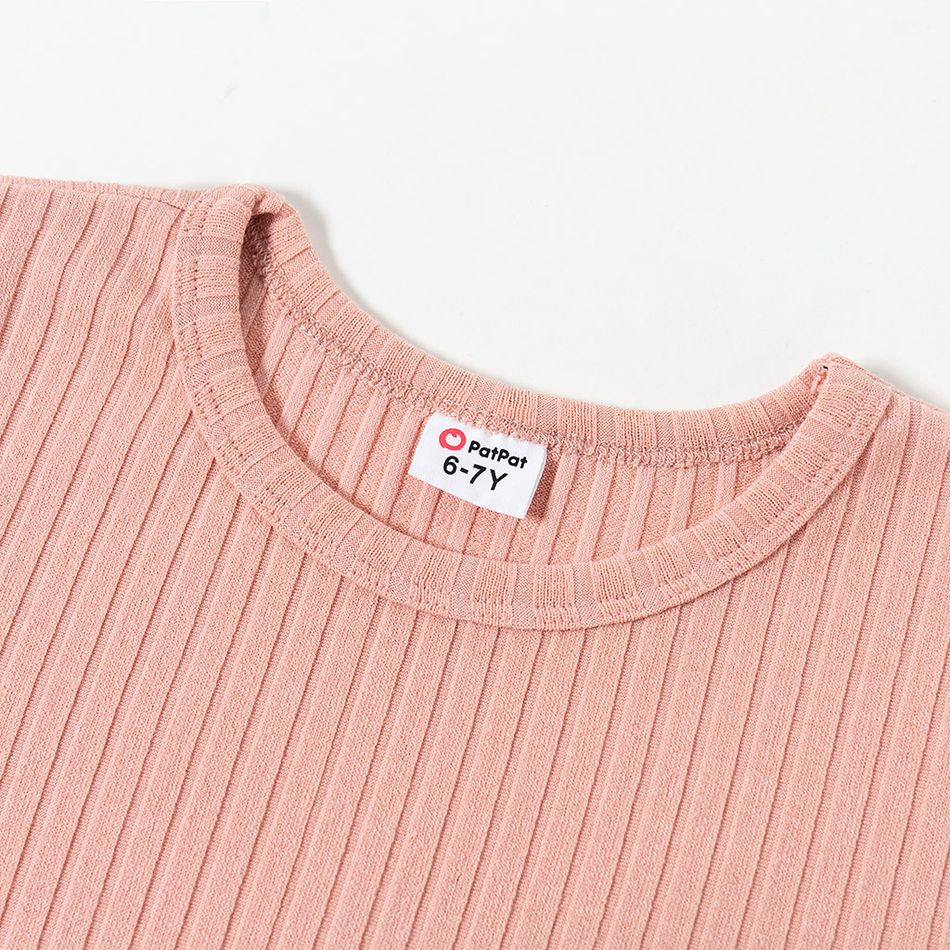 Kid Girl Letter Print Ribbed Long-sleeve Dress Pink big image 4