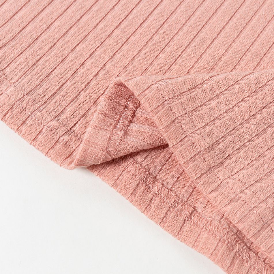 Kid Girl Letter Print Ribbed Long-sleeve Dress Pink