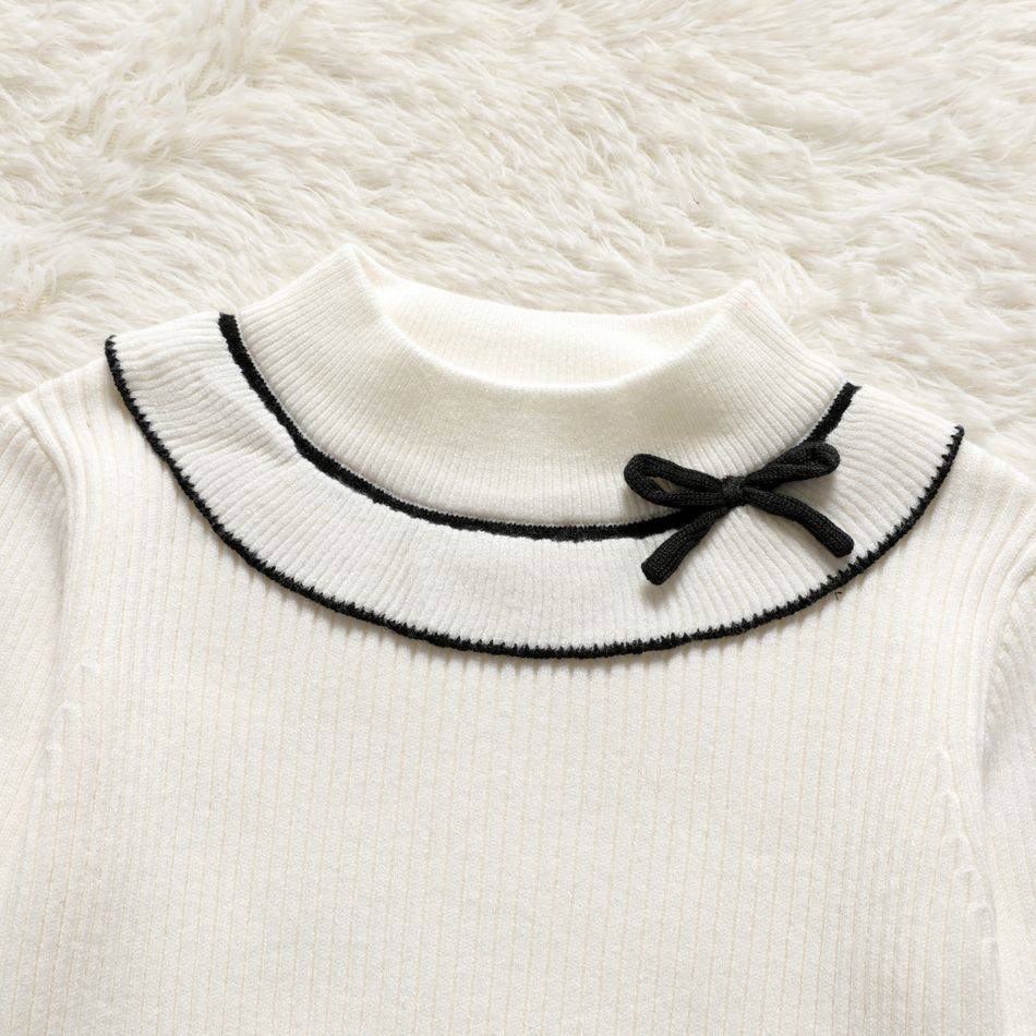 Kid Girl Mock Neck Bowknot Design Base Layers Long-sleeve Sweater Beige big image 4