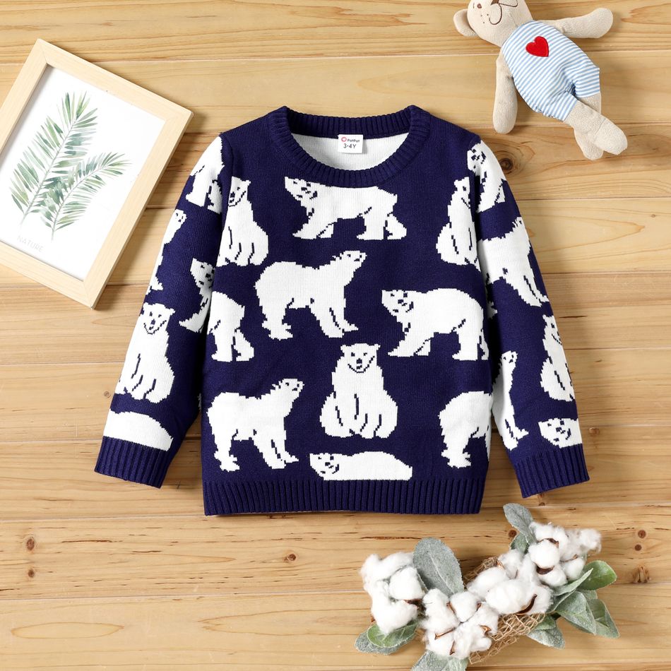 Toddler Boy Casual Animal Bear Pattern Sweater Deep Blue