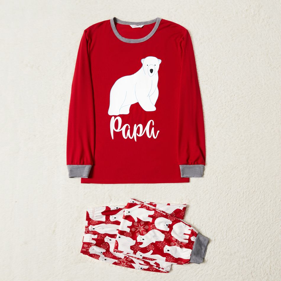 Christmas Polar Bear and Letter Print Red Family Matching Long-sleeve Pajamas Sets (Flame Resistant) Red/White big image 2