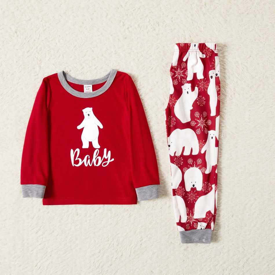 Christmas Polar Bear and Letter Print Red Family Matching Long-sleeve Pajamas Sets (Flame Resistant) Red/White big image 8